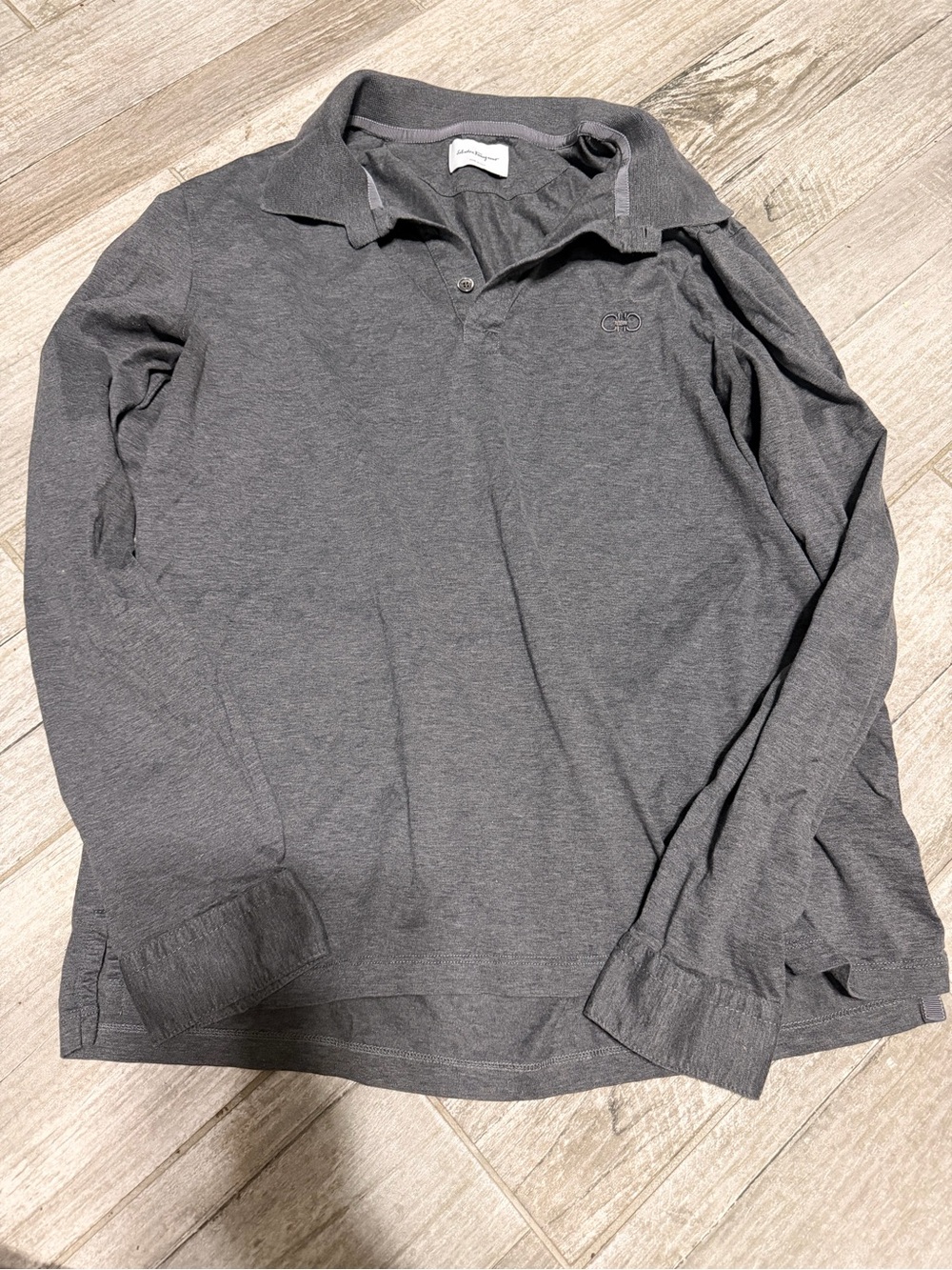 Salvatore Ferragamo Men's Long-Sleeve Polo - Charcoal Gray